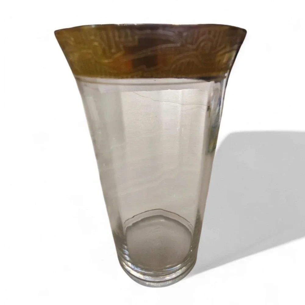 MCM Tiffin? Gold Rimmed Glassware‎ Set 7pc Mid-Century Modern Barware Clear Gold